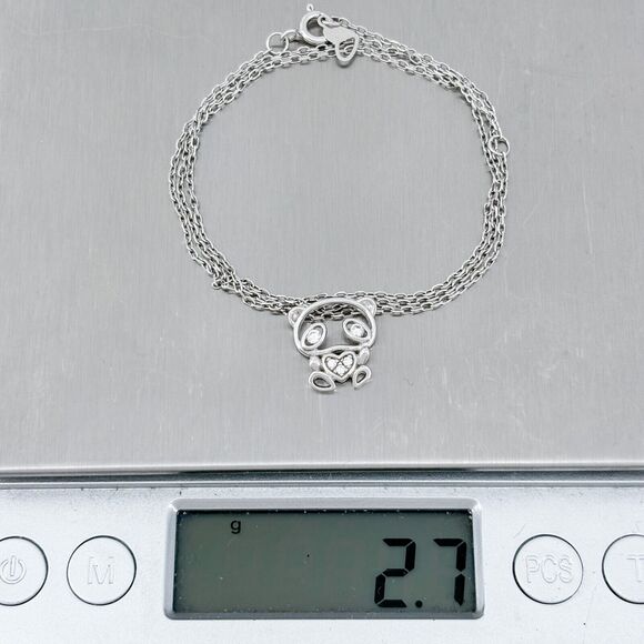 Vintage Sterling Silver S925 Cubic Zirconia Panda Pendant Necklace 16.25"-18" - Picture 4 of 6